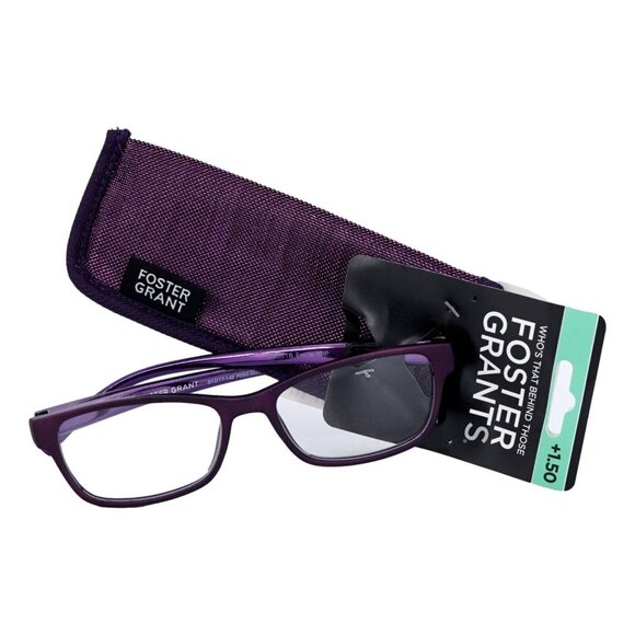Foster Grant Womens Emilia Reading Eyeglasses Purple +1.50 Strength Case New - Picture 1 of 3